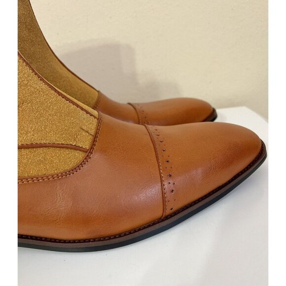 Mens 12 Two Tone Leather Button Boots 1920s Style zip Leather Suede Natbee - Picture 6 of 16